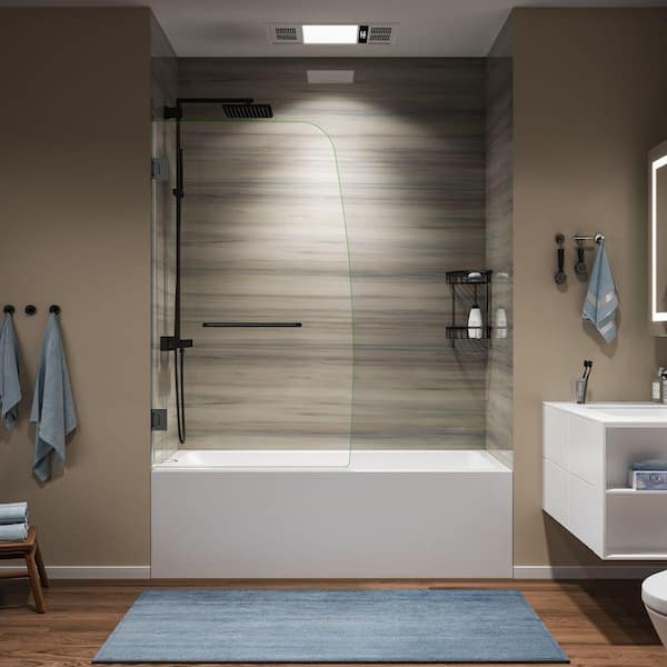 Hoven 34 in. W x 58 in. H Pivot Frameless Tub Door in Matte Black with 5/16 in. Clear Glass
