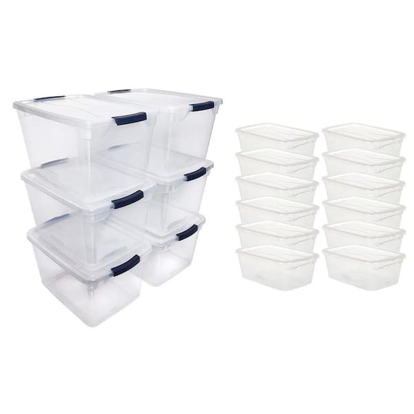 Cleverstore six 30 qt. and twelve 6 qt. Plastic Storage Tote Container