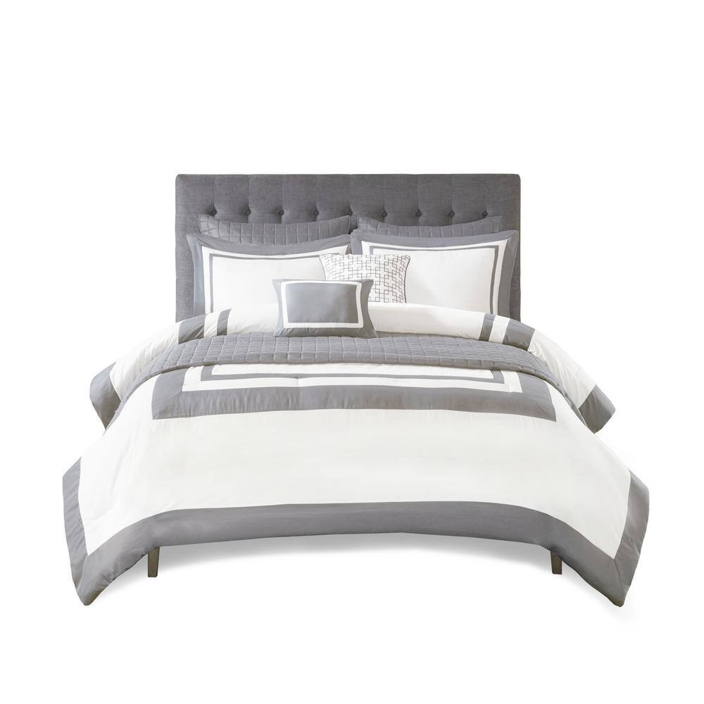 Madison Park Heritage King Microfiber 8-Piece Bedding Set in Gray