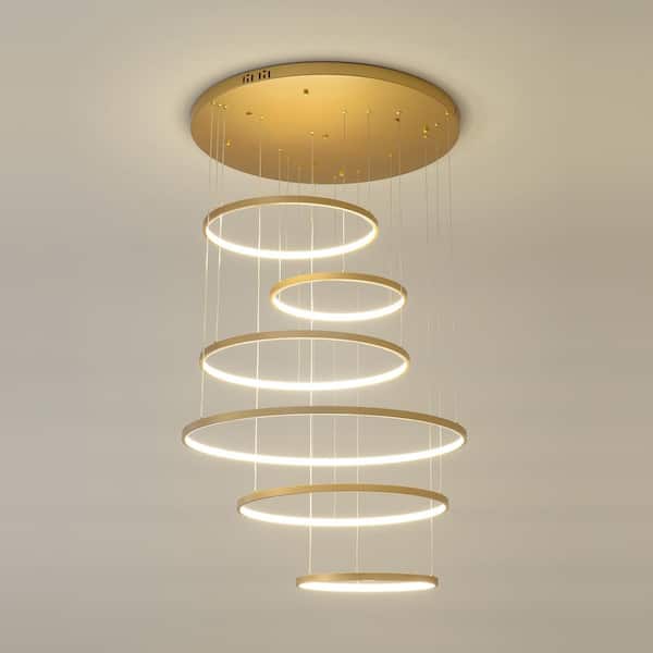 OUKANING 6-Light Dimmable Integrated LED Gold Modern 6 Rings