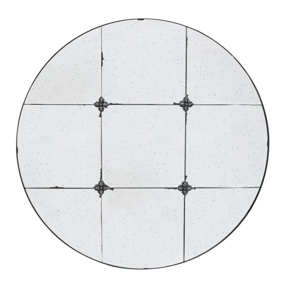 36 in. W x 36 in. H Black Traditional Decor Style Round Antique Glass Wall 