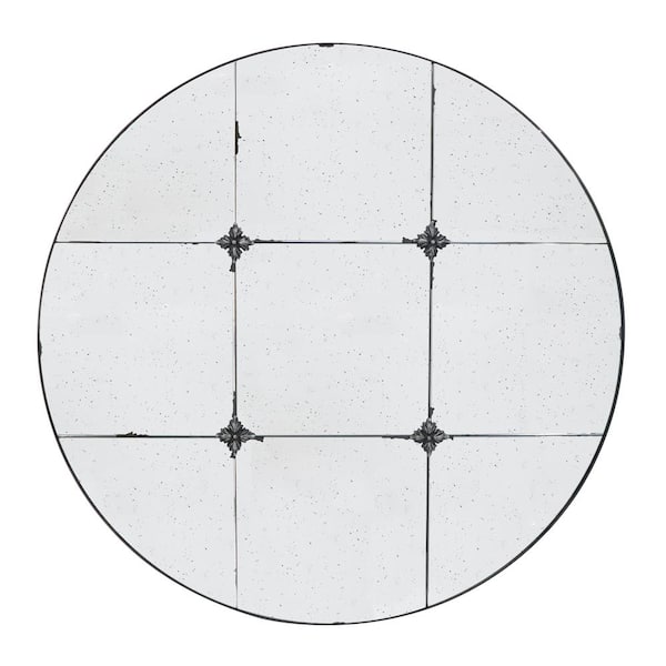 Unbranded 36 in. W x 36 in. H Black Traditional Decor Style Round Antique Glass Wall Mirror, Wall Decor for Bathroom Entryway