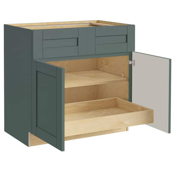 Washington 36 in. W x 24 in. D x 34.5 in. H Assembled Plywood Base Kitchen Cabinet in Green with Soft Close Doors