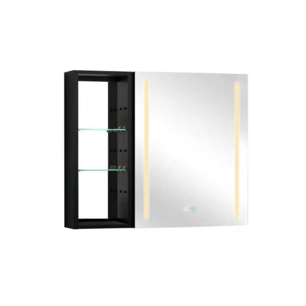 Unbranded 30 in. W x 30 in. H Black Rectangular Aluminum Recessed or Surface Mount Medicine Cabinet with Mirror
