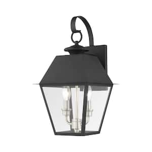 Helmsdale 16.5 in. 2-Light Black Outdoor Hardwired Wall Lantern Sconce with No Bulbs Included