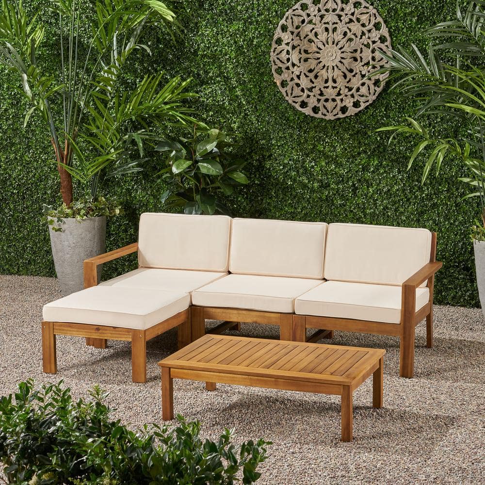 Noble House Santa Ana Teak Brown 5-Piece Wood Patio Conversation ...