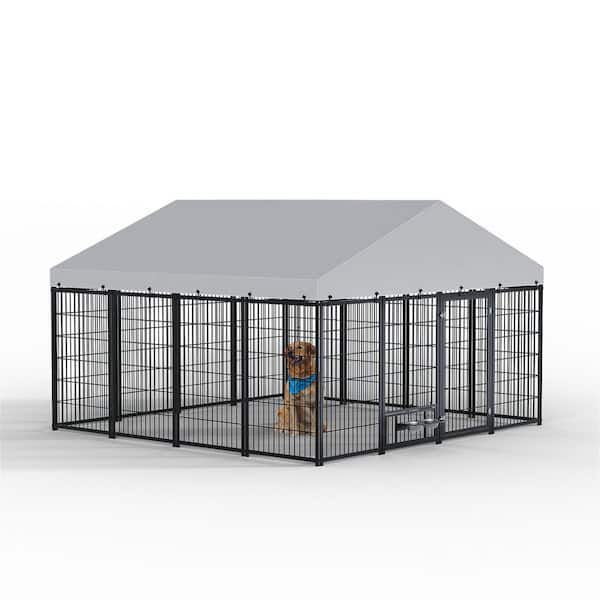 9.3 ft. x 9. 6 ft. Large Outdoor Metal Pet Cage with Double Locking Doors, Top Lid and 2 Stainless Steel Bowls
