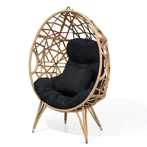 Outdoor Patio Egg Lounge Chair with Removable Black Cushions