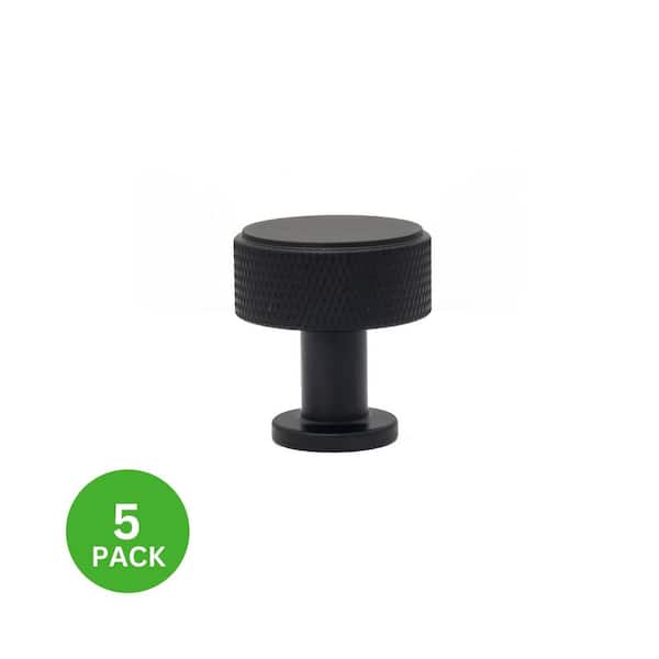 5-Pack Kent Knurled 1-1/8 in. (29 mm) Industrial Matte Black Round Cabinet Knob