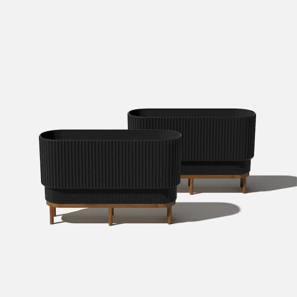 Veradek Demi 30 in. L x 10 in. W x 18.25 in. H Rectangular Raised with Stand Plastic Planter (Black/Brown, 2-Pack)