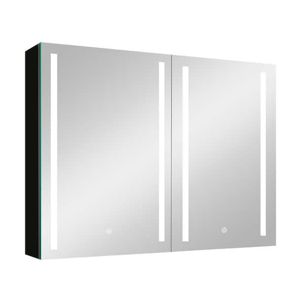 Unbranded 40 in. W x 30 in. H Large Black Lighted Rectangular Aluminum Surface Mount Medicine Cabinet with Mirror
