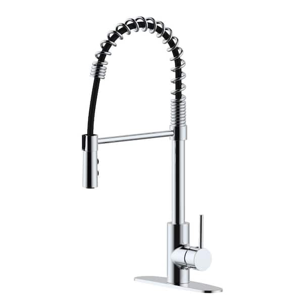 Runfine Lincoln Single-Handle Pull Down Sprayer Kitchen Faucet Spring Neck in Chrome