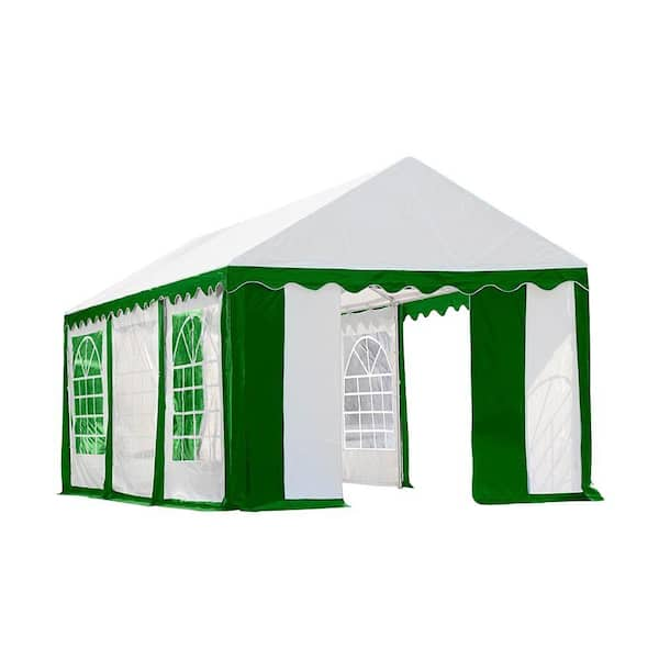 ShelterLogic 10 ft. W x 20 ft. H Party Tent in Green/White with Enclosure Kit, Waterproof, Fire-Rated Fabric, and Tool-Free Assembly