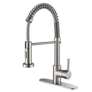 Spiral tube Single Handle Gooseneck Pull Out Sprayer Kitchen Faucet with Deckplate Included in Brushed Nickel