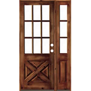 46 in. x 96 in. Alder 2-Panel Left-Hand/Inswing Clear Glass Red Chestnut Stain Wood Prehung Front Door w/Right Sidelite
