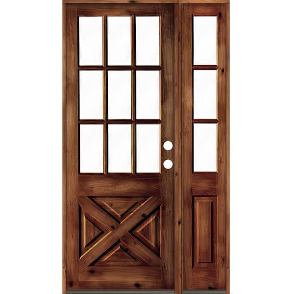 Krosswood Doors 56 in. x 96 in. Alder 2-Panel Left-Hand/Inswing Clear Glass Red Chestnut Stain Wood Prehung Front Door w/Right Sidelite