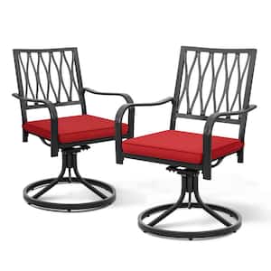 E-coating Metal Outdoor Swivel Chair with Red Cushion