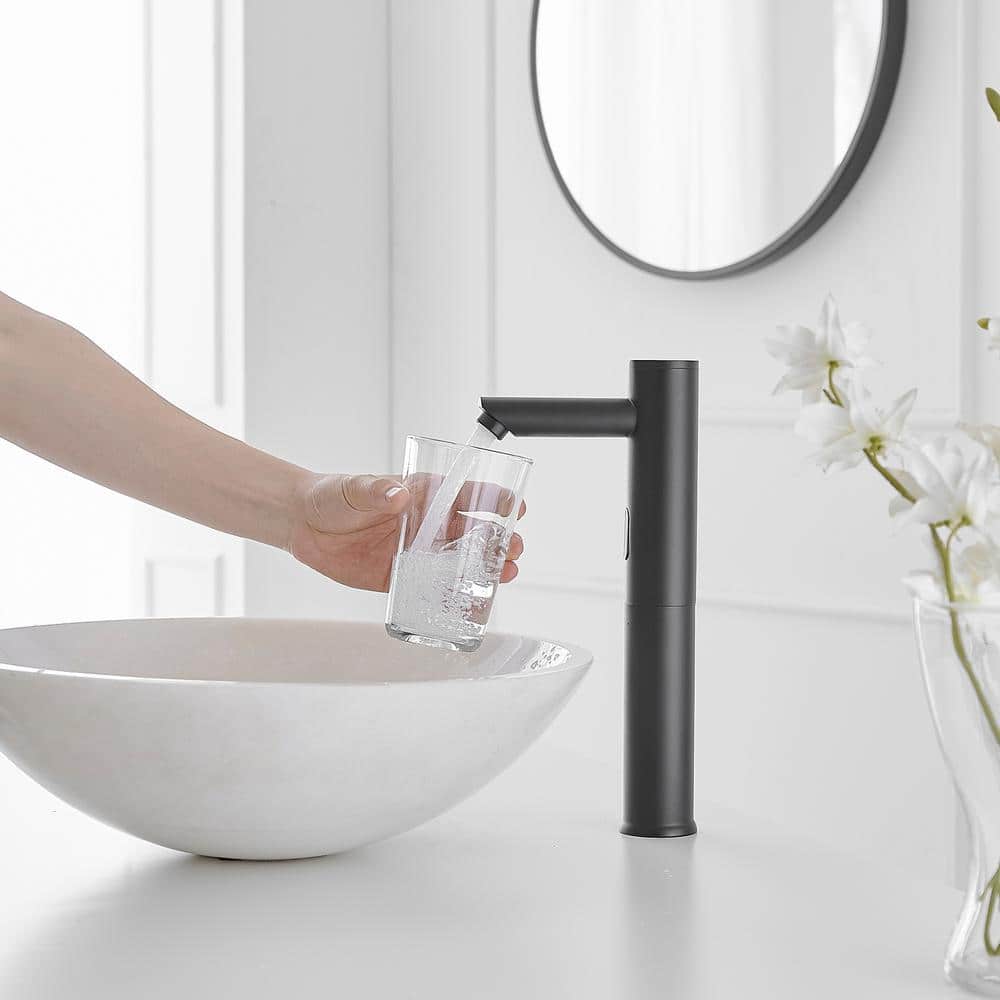Matte Black Touchless Vessel Sink Faucet with Pop Up Drain