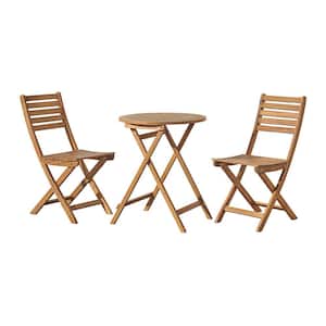 Cabot Natural 3-Piece Wood Outdoor Folding Table and Chair Set