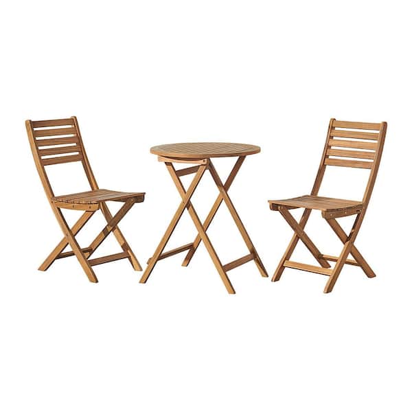 Alaterre Furniture Cabot Natural 3-Piece Wood Outdoor Folding Table and Chair Set