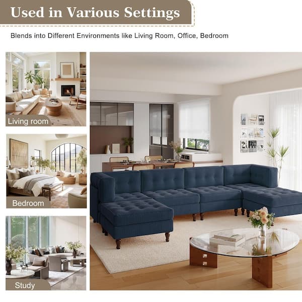 Uixe 130.8 in. Square Arm 6-piece Corduroy U-Shaped Sectional Sofa