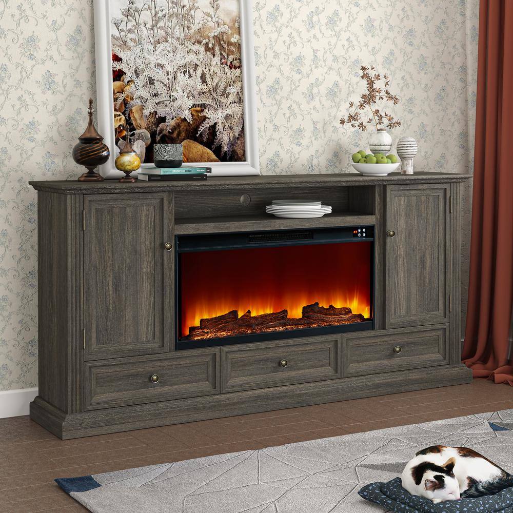 Festivo 72" Brown MDF TV Stand with Electric Fireplace