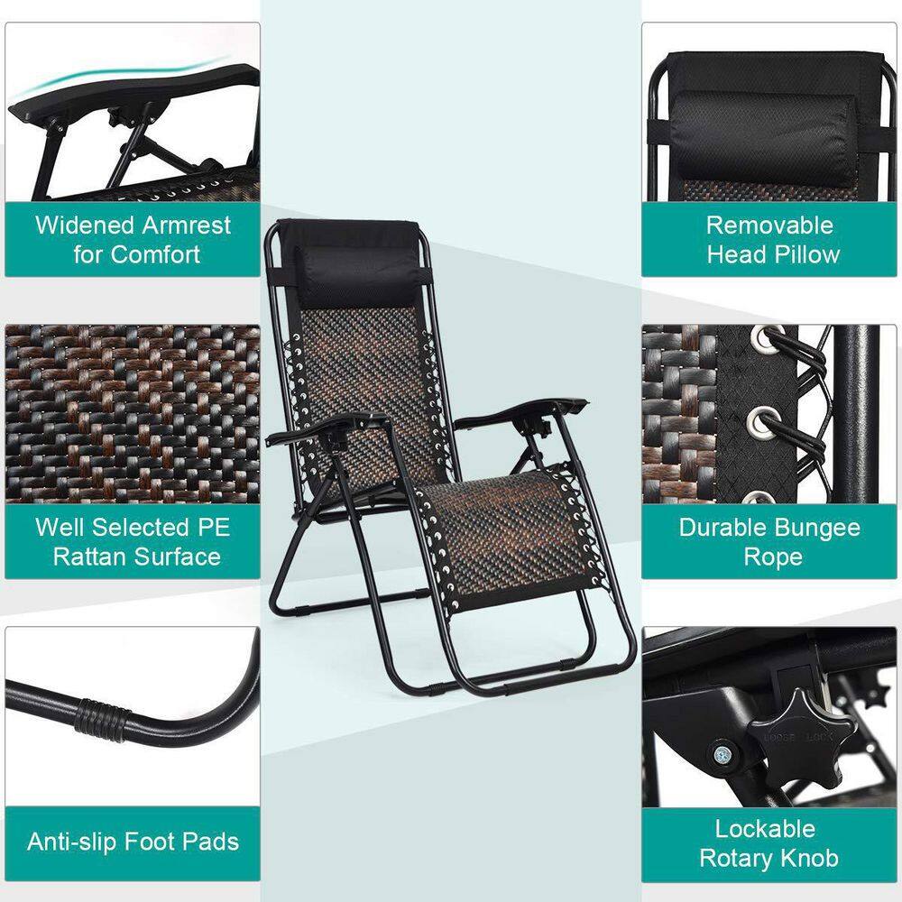 Brown Rattan Zero Gravity Recliner with Cushions and Arms