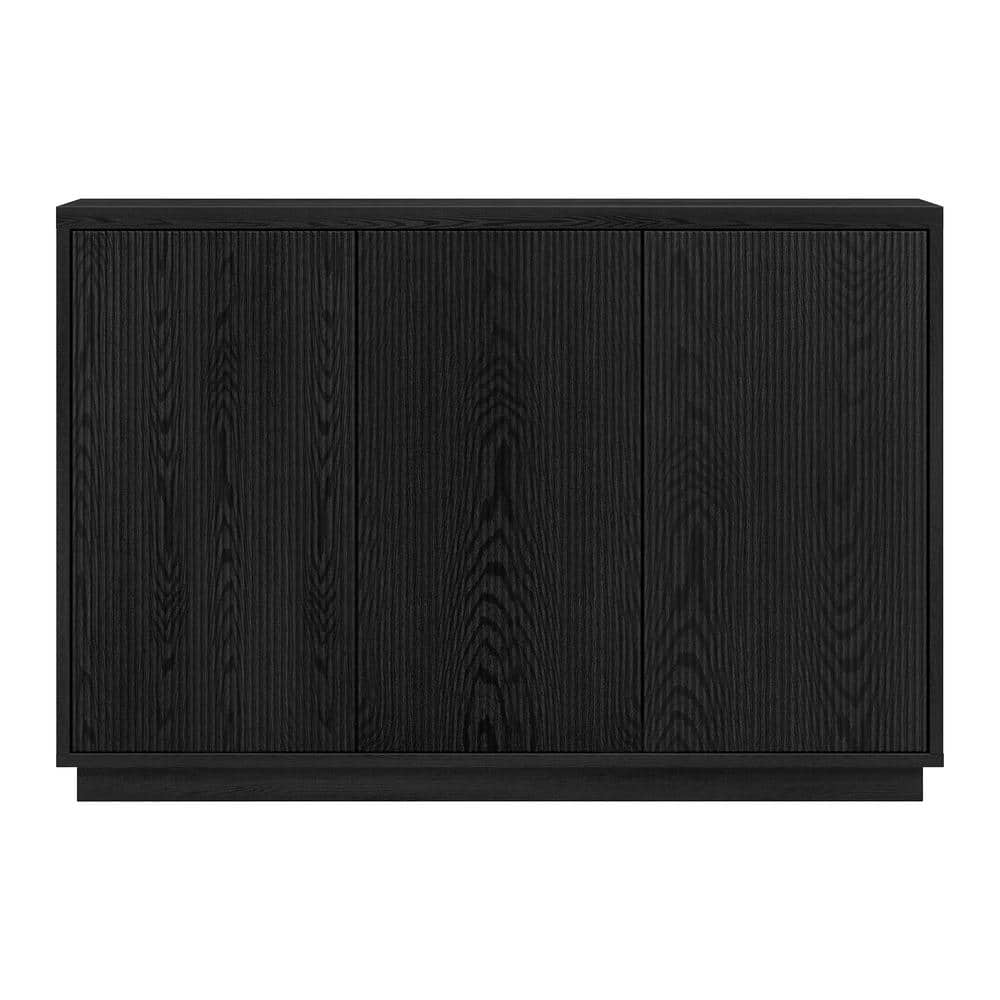 Black Grain MDF Modern Buffet Sideboard with Adjustable Shelves