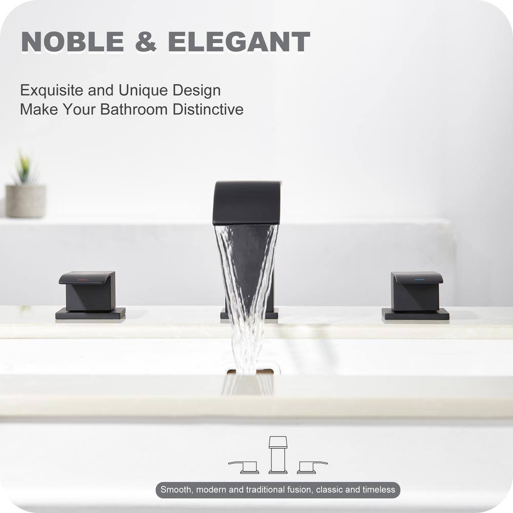 Matte Black Brass Double Handle Waterfall Bathroom Faucet