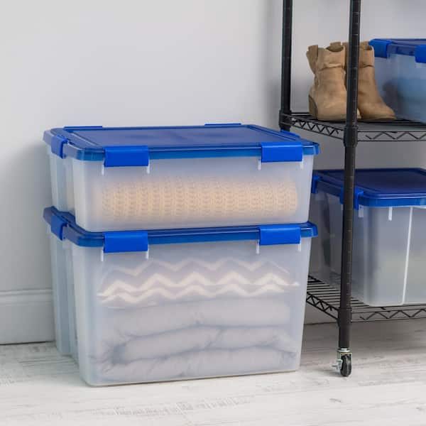IRIS 18 Gal. WeatherPro Clear Plastic Storage Box with Blue Lid (3