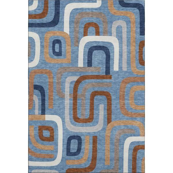 Mayfield Premium Machine Washable Abstract AMF2551 Denim 8 ft. x 10 ft. Area Rug