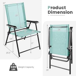Mint Green Patio Folding Chairs Outdoor Portable Fabric Pack Lawn Chairs with Armrests (Set of 2)
