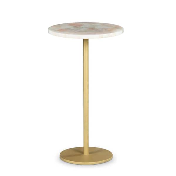 Steve Silver Rosie Rose Quartz and Brass Agate Top Round Chairside Table