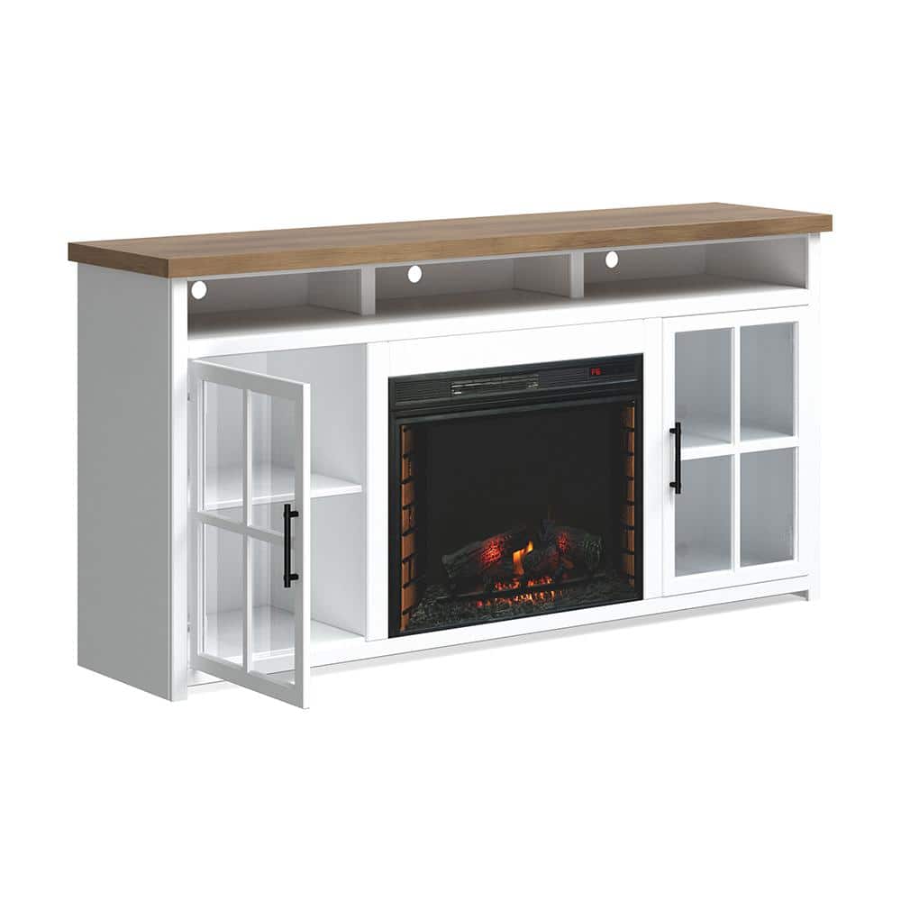 Bridgevine Home 74 in. Fully Assembled White and Brown TV Stand with ...