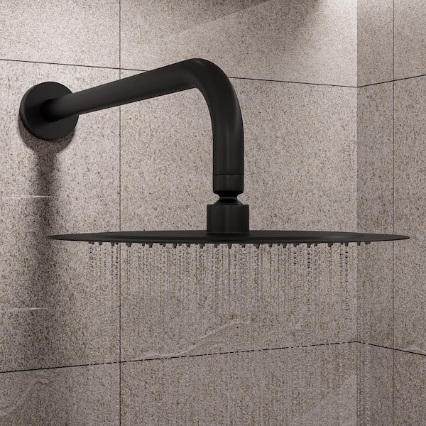 1-Spray Patterns with 1.5 GPM 10 in. Wall Mount Round Ceiling Fixed Shower Head in Matte Black