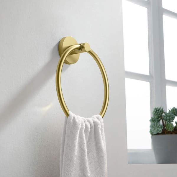 (1-Pack) Bathroom Accessories Wall Mounted Towel Ring in Brushed Gold