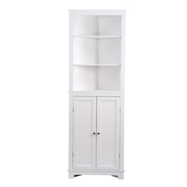 Hwoamnet 23 62 In W X 11 81 D 67 91 H White Linen Cabinet Tall Corner With 2 Doors And 3 Tier Shelves Hm220825dz005 The