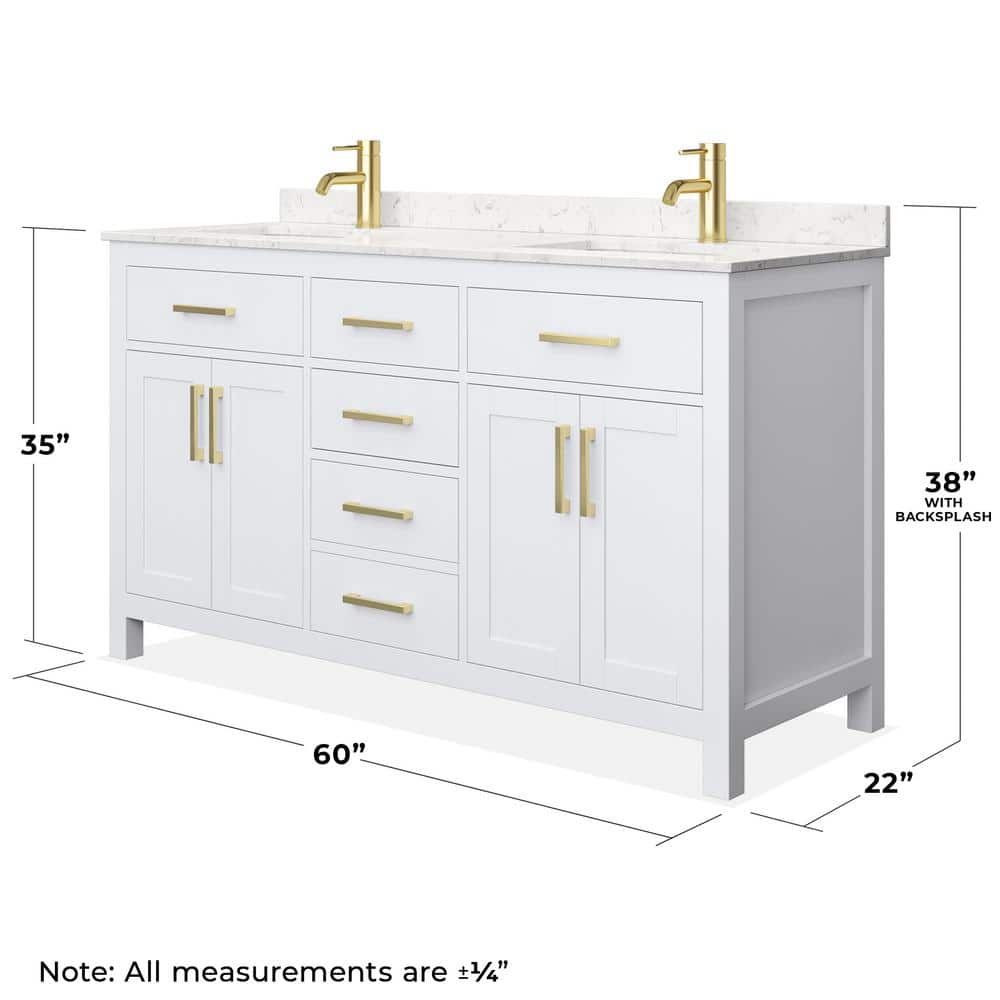 Beckett 60" White Double Bathroom Vanity with Gold Hardware