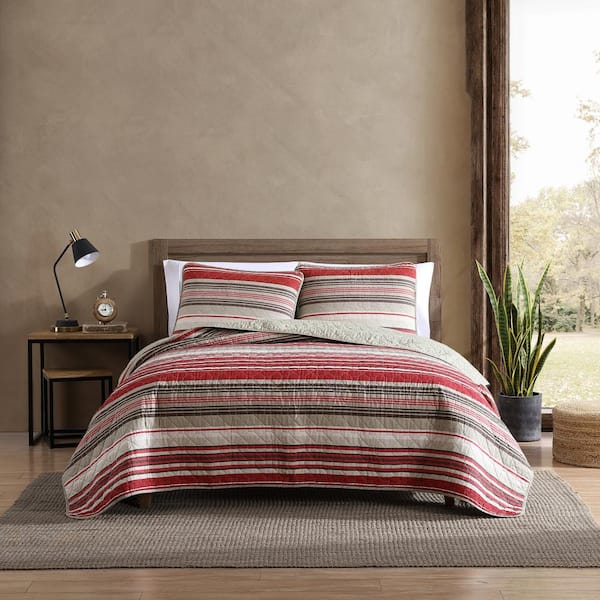 Eddie Bauer Yakima Valley 3-Piece Red Striped Cotton King Quilt Set