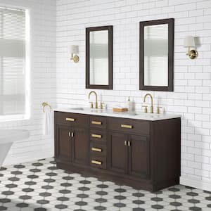 Chestnut 72 in. W x 21.5 in. D Vanity in Brown Oak with Marble Vanity Top in White with White Basin