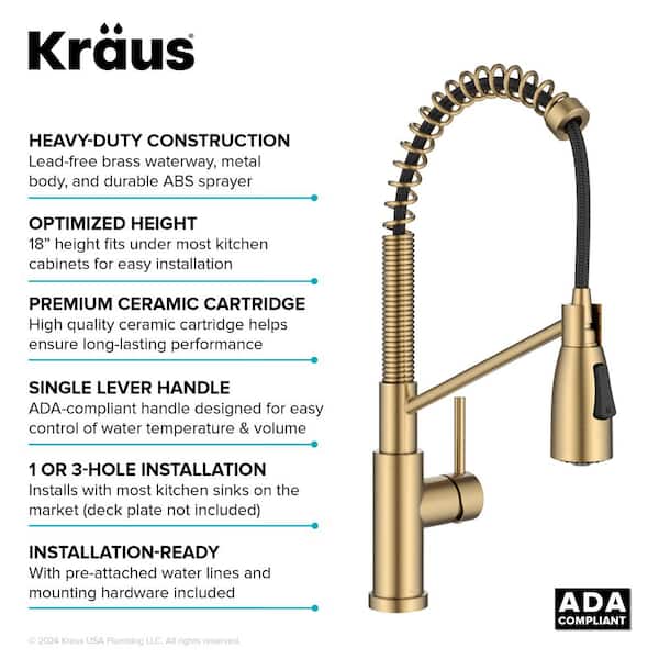 KRAUS Coda Pull-Down Kitchen Faucet – Spot-Free Brushed Brass, 2-Function Spray - View #7