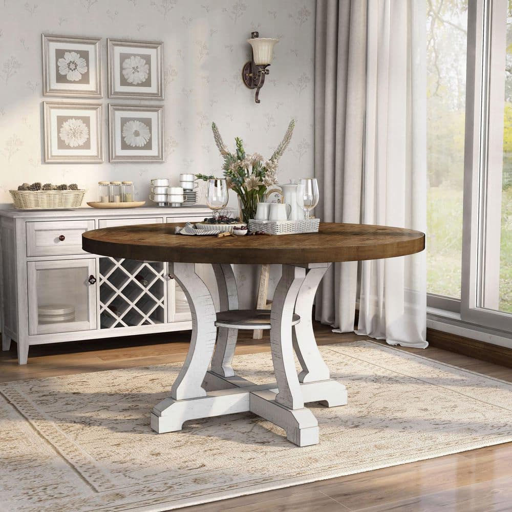 Furniture of America Wicks 54 in. Distressed White and Dark