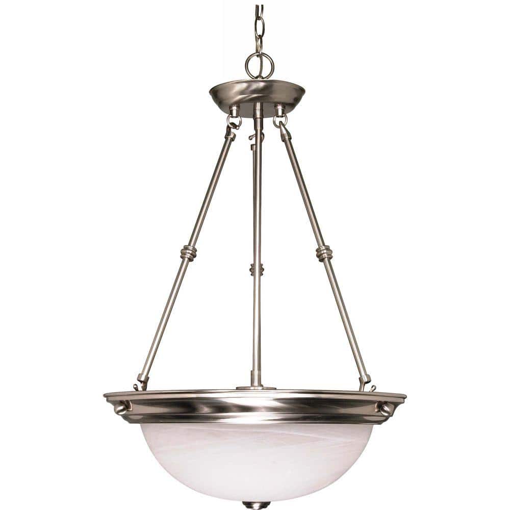 Alabaster Glass Bowl 23" Pendant in Brushed Nickel