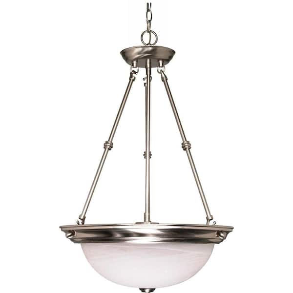 SATCO 3-Light Brushed Nickel Pendant with Alabaster Glass