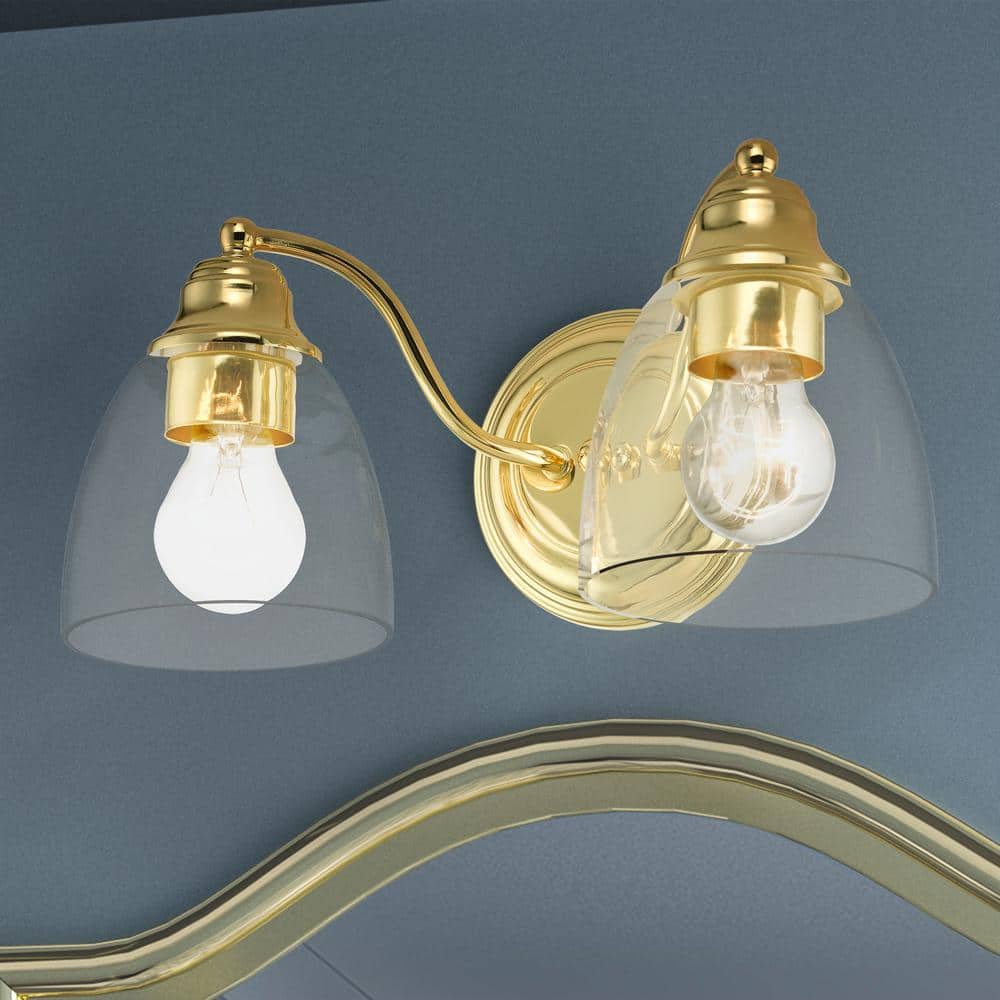Montgomery Polished Brass 2-Light Vanity Sconce with Hand-Blown Glass