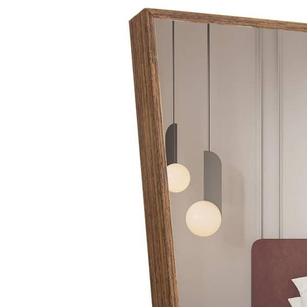 16 In W X 44 In H Modern Rectangle Full Length Floor Wall Mounted Mirror For Bedroom With Brown Solid Wood Frame Dmbr4416 The Home Depot