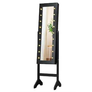 Black Mirrored Standing Jewelry Armoire Cabinet with LED Lights