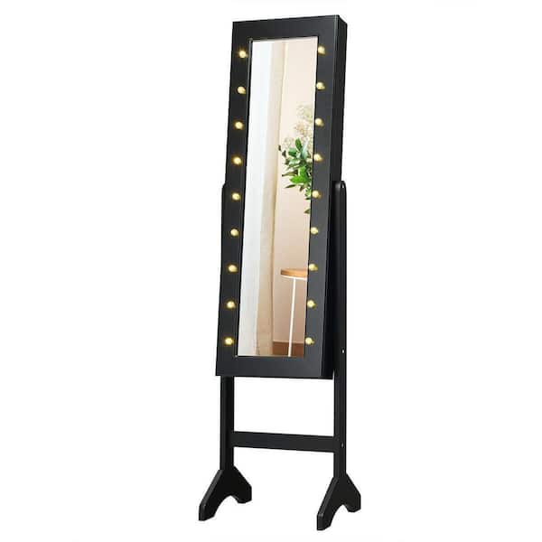 ANGELES HOME Black Mirrored Standing Jewelry Armoire Cabinet with LED Lights