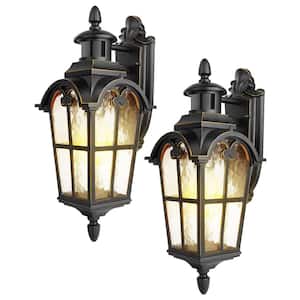 16.8 in. Black Motion Sensing Dusk to Dawn Outdoor Hardwired Wall Lantern Scone with No Bulbs Included, Set of 2