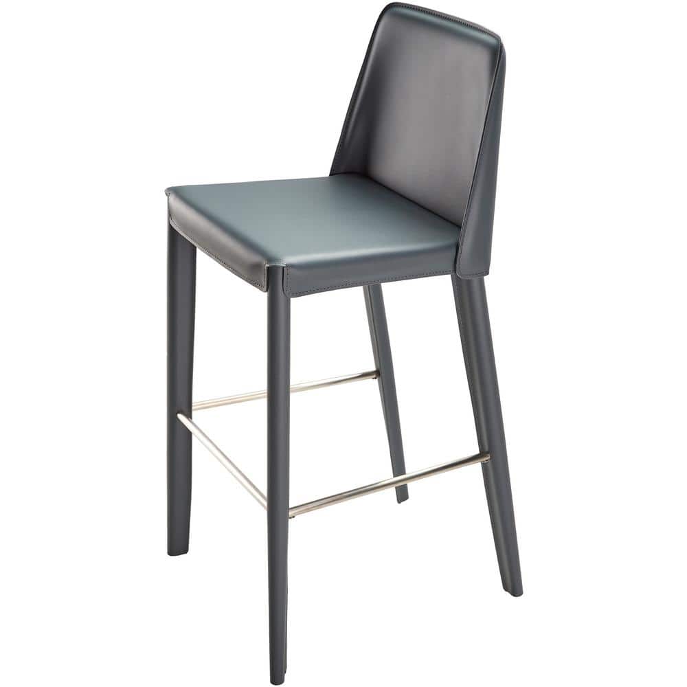 Dark Blue Metal and PVC Upholstered Bar Stool
